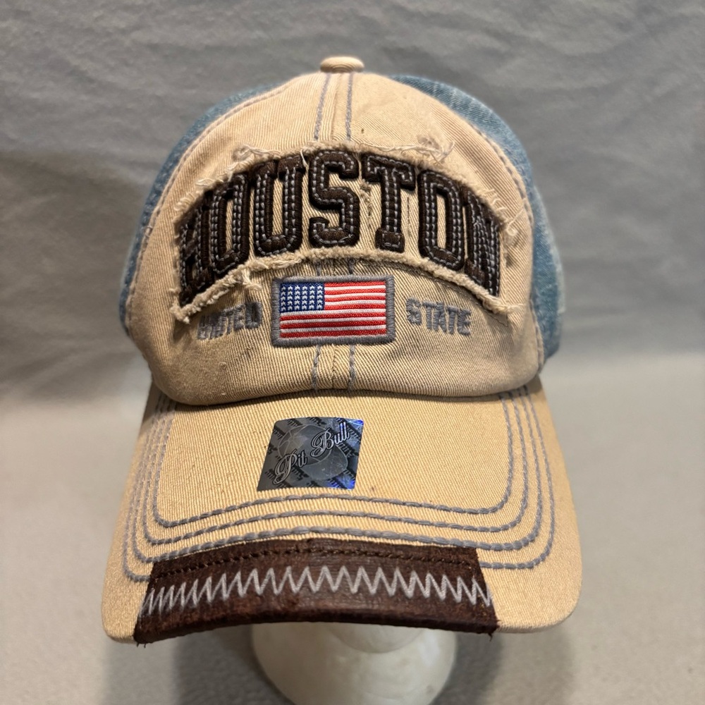 Vintage Houston United State Embroidered Baseball Cap American Flag Pit Bull